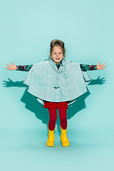 Image showing Little girl posing in fashion style wearing autumn clothing.