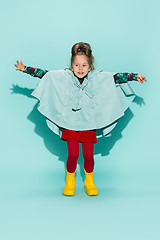 Image showing Little girl posing in fashion style wearing autumn clothing.