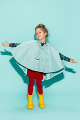 Image showing Little girl posing in fashion style wearing autumn clothing.