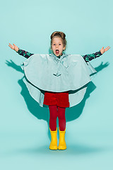 Image showing Little girl posing in fashion style wearing autumn clothing.