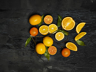 Image showing The group fresh fruits against black background