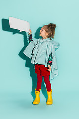 Image showing Little girl posing in fashion style wearing autumn clothing.