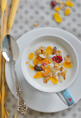 Image showing Cup of yogurt with cereals