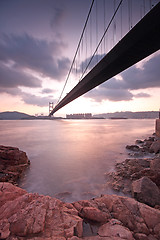 Image showing Tsing ma bridge sunset,Hongkong