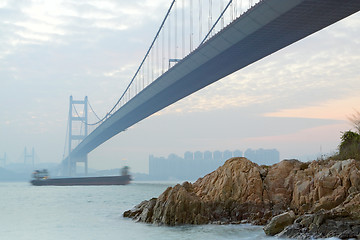 Image showing Tsing ma bridge sunset,Hongkong 