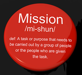 Image showing Mission Definition Button Showing Task Goal Or Assignment To Be 