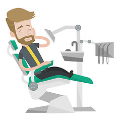 Image showing Man suffering in dental chair vector illustration.