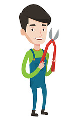 Image showing Farmer with pruner vector illustration.