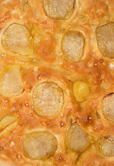 Image showing Close-up surface of a salty potato pizza bread