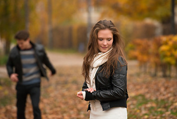 Image showing Happy young Couple in Autumn Park