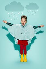 Image showing Little girl posing in fashion style wearing autumn clothing.