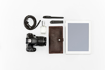 Image showing Still life of casual man. Modern male accessories and laptop