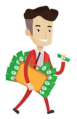 Image showing Businessman with briefcase full of money.