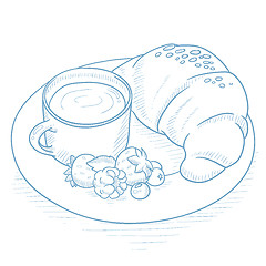 Image showing Breakfast with coffee, croissant and berries.