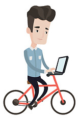 Image showing Man riding bicycle with laptop vector illustration