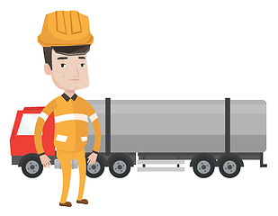 Image showing Worker on background of fuel truck.