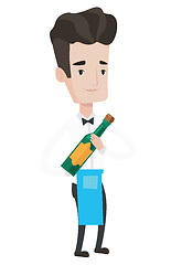 Image showing Waiter holding bottle of alcohol.