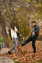 Image showing Happy young Couple in Autumn Park