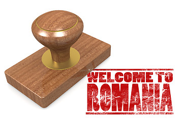 Image showing Red rubber stamp with welcome to Romania
