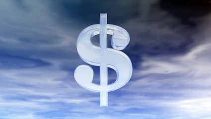 Image showing glass dollar symbol under cloudy blue sky - 3d illustration