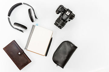 Image showing Still life of casual man. Modern male accessories and laptop