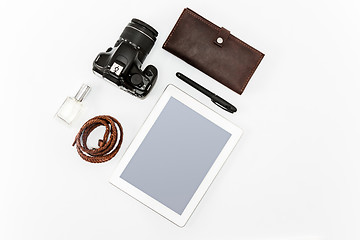 Image showing Still life of casual man. Modern male accessories and laptop