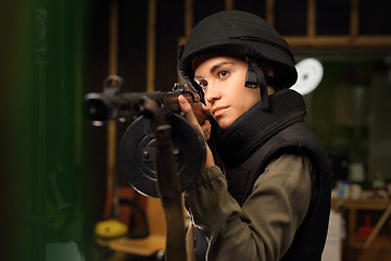 Image showing The woman at the shooting range.