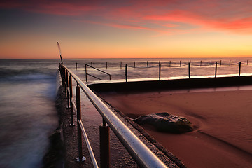 Image showing Sunrise at Newport beach rock pool Australia