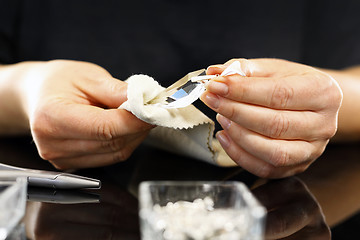 Image showing Woman performs necklace with Swarovski crystals