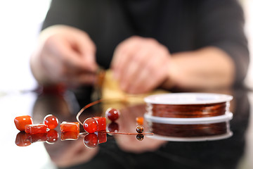 Image showing Amber, a beautiful amber necklace. Jewelry with amber.