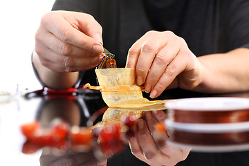 Image showing Amber, a beautiful amber necklace. Jewelry with amber. Amber bead Beads of amber