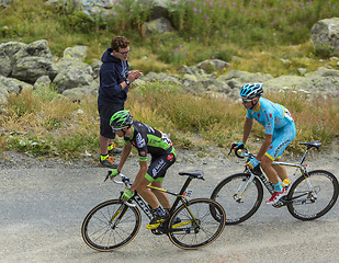 Image showing Two Cyclists on the Mountains Roads -Tour de France 2015