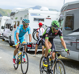 Image showing Two Cyclists on the Mountains Roads -Tour de France 2015