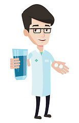 Image showing Pharmacist giving pills and glass of water.