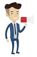 Image showing Businessman speaking into megaphone.