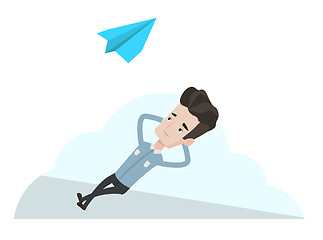 Image showing Businessman lying on cloud vector illustration.