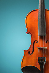 Image showing The violin front view on blue