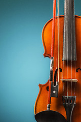 Image showing The violin front view on blue