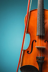 Image showing The violin front view on blue