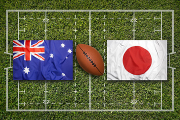 Image showing Australia vs. Japan\r flags on rugby field