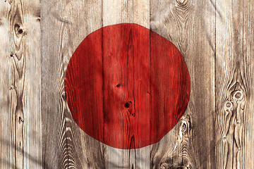 Image showing National flag of Japan, wooden background