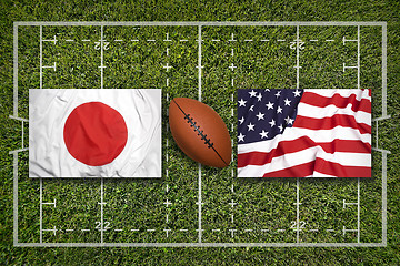 Image showing Ireland vs. Scotland\r\rJapan vs. USA flags on rugby field