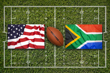 Image showing USA vs. South Africa flags on rugby field