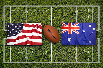 Image showing USA vs. Australia flags on rugby field