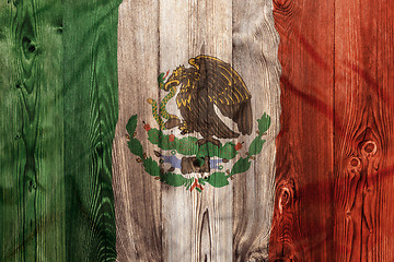 Image showing National flag of Mexico, wooden background