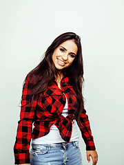 Image showing young happy smiling latin american teenage girl emotional posing on white background, lifestyle people concept 