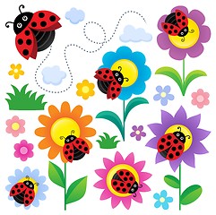Image showing Ladybugs and flowers thematic set