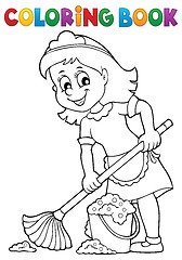 Image showing Coloring book cleaning lady 2