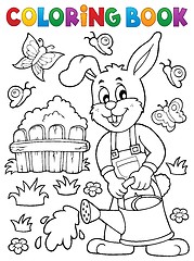 Image showing Coloring book rabbit gardener theme 2