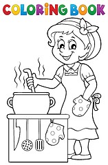 Image showing Coloring book happy female cook